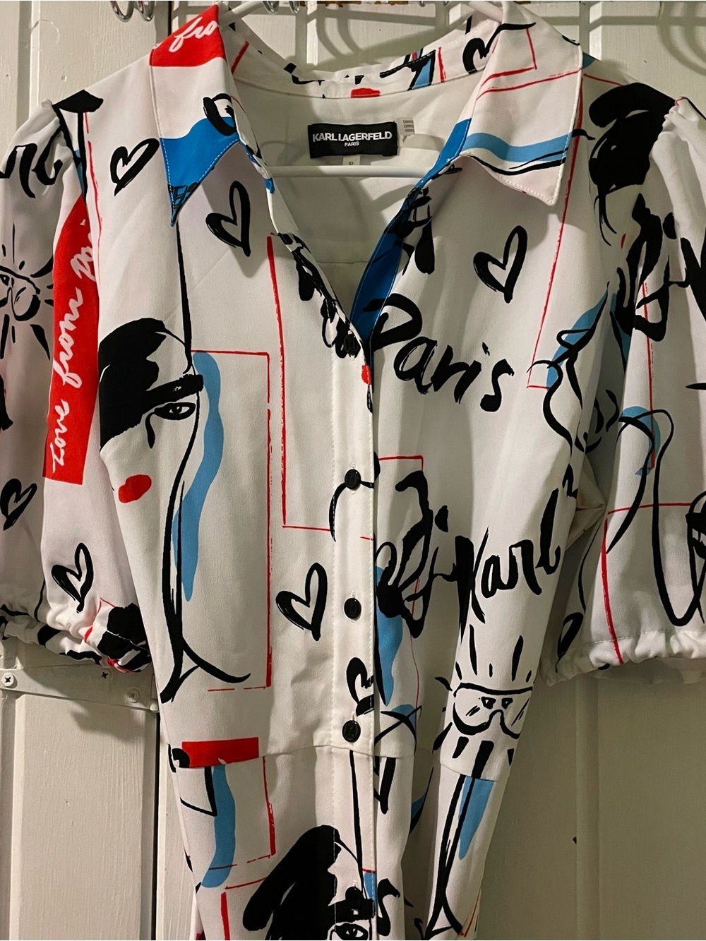 Karl Lagerfeld Paris Print belted shirt dress-size 10 NWOT - Picture 4 of 13